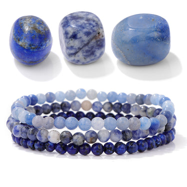 3pc Natural Stone Blue Crystal Bracelet Set